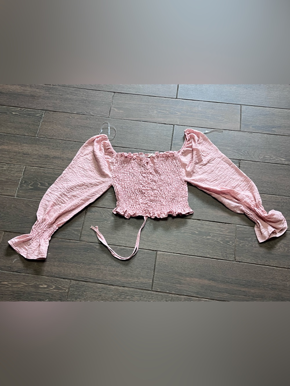 Chocolate Pink Smocked Off-Shoulder Bandeau with Puff Sleeves